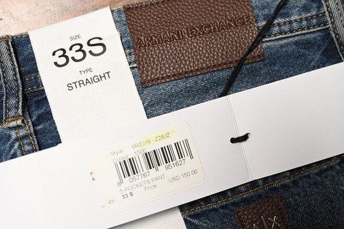 Armani Exchange $150 A|X J16 Men Straight Fit 100% Cotton Blue Jeans 33S 33X31 - Picture 8 of 8