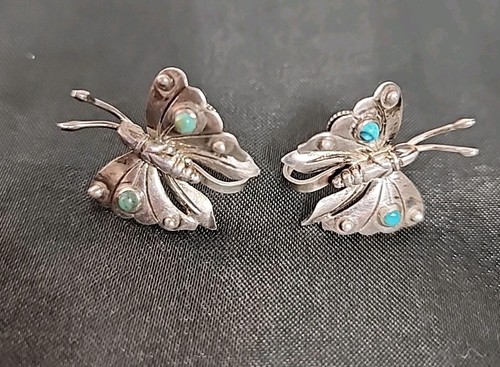 Vintage Sterlingsilber & Türkis Schmetterling Ohrstecker Mexiko Stammesmarke - Bild 2 von 10
