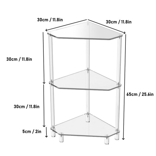 3 Tier Triangular Acrylic Corner Side Table Small Corner Side Table Bathroo New - Picture 13 of 24