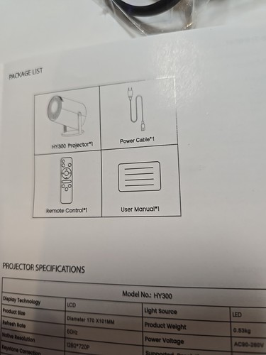 BeeJovial HY300 Projektor Neu in offener Verpackung Komplettset ((175) - Bild 4 von 8