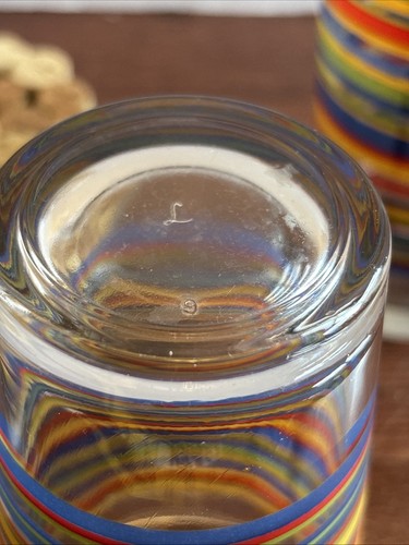 Set 4 Libbey Glass Royal Norfolk Fiesta Mambo Colorful Striped 6" Tall Tumblers - Picture 5 of 6
