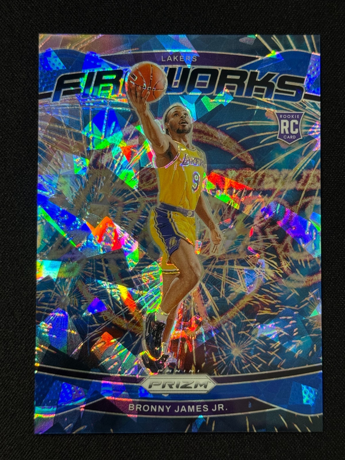 2024-25 Panini Prizm - Fireworks Bronny James #14 Blue Ice Prizm /125 Rookie RC