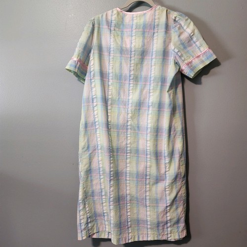 Ashley Taylor Plaid House Coat Robe Pearl Snap Front Ruffle Trim Extra Small - Picture 5 of 6