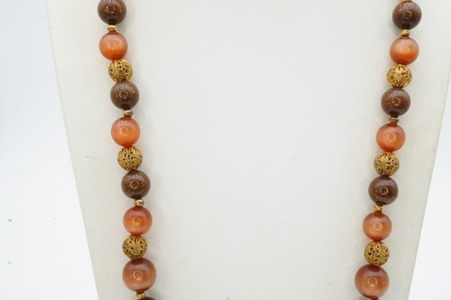 Collar Vintage Tono Dorado Marrón Moonglow Bead 28" - Imagen 3 de 9
