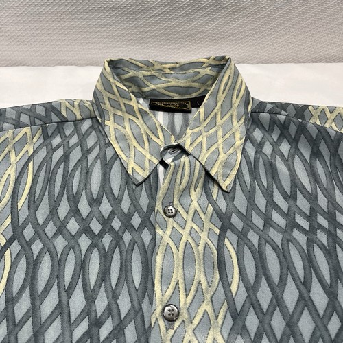 Monzini Collection Shirt Men’s Large Wavy Striped Abstract Button Disco Rare USA - Picture 2 of 8