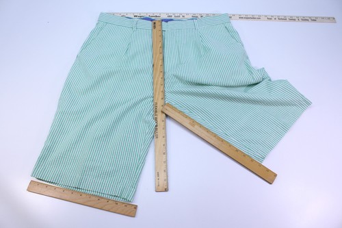 Men Linea Uomo Green Striped Golf Flat Front Casual Shorts 40 White Light Weight - Picture 11 of 17