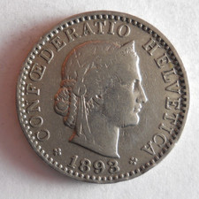 1893 SWITZERLAND 20 RAPPEN - Excellent Coin - FREE SHIP - VINTAGE BIN #3
