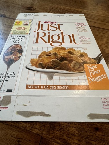 Caja de cereales Kelloggs Just Right 1987 - pepitas de fibra nuevas - Imagen 3 de 7