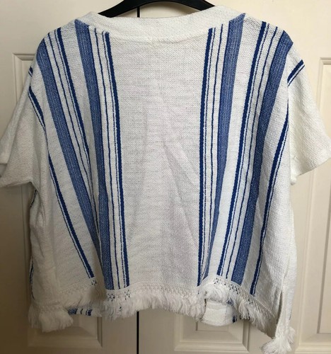 Zara Girls Blue & White Stripe Cover Up With Fringe Trimmings Size 9-10 Years - Picture 2 of 3