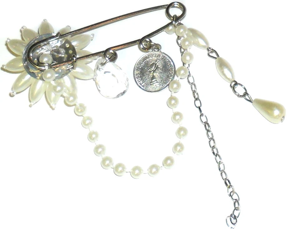 IMPRESIONANTES BROCHES DE FLORES COLGANTES CON CUENTAS DE PERLAS SINTÉTICAS BLANCAS X4, 7,5 CM DE ANCHO Foto 2 de 3