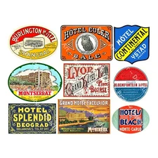 Hotel Luggage Labels, 2 Sticker Sheets, Baggage Labels, Vintage REPRODUCTIONS
