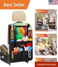 Upgraded Car Organizer for Kids - 11-Inch Tablet Holder, 8 Pockets  Kick Mat