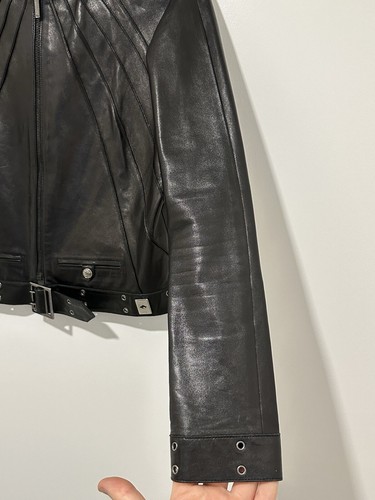 Rare Vintage Christian Dior Black Leather Biker Belted Moto Jacket Size 40 US 8 - Picture 4 of 18