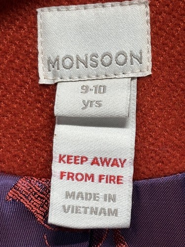 Girls Monsoon Double Breasted Coat Sz 9 10 Years Detachable Hood Burnt Orange - Picture 8 of 8