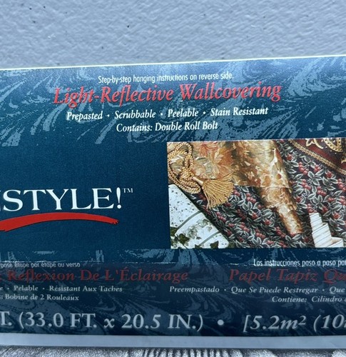 VINTAGE! Borden Light Reflective Pewter/Green/Purple Floral Prepasted Wallpaper - Picture 23 of 23