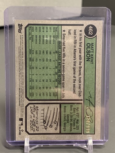 2023 Topps Heritage - Cromo #462 opaco Olson/999 - Foto 2 di 2