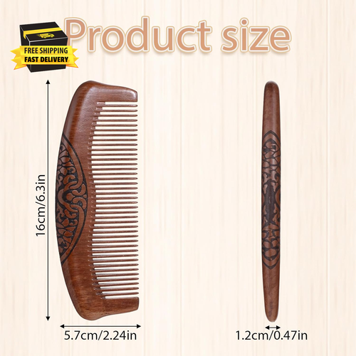 Peine de madera pequeño para mujeres hombres parto madera bolsillo peine de pelo peines de dientes finos - Imagen 3 de 6