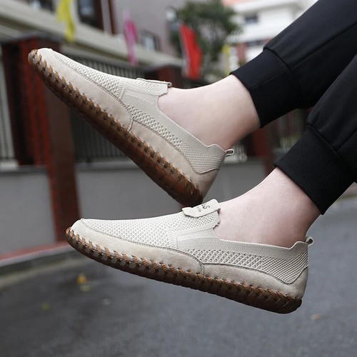 Men's Mesh Flat Sneakers Breathable Slip-On Trend Driving Outdoor Treking Shoes - Picture 24 of 26