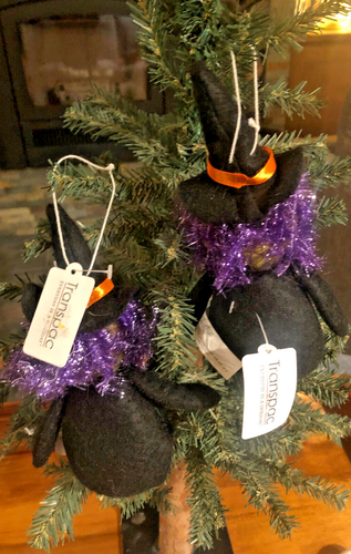 New Transpac Primitive Felt Halloween Witch Ornament - Lot of 2 - Picture 2 of 3