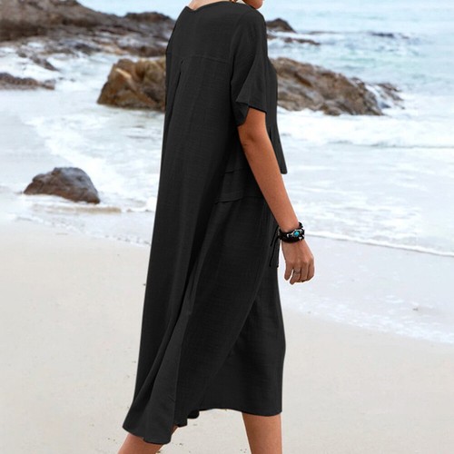 Womens Cotton Linen Loose Maxi Dress Casual Loose Kaftan Sundress Plus Size ⇗ - Picture 10 of 24