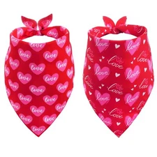 Valentine's Day Dog Bandanas 2 Pack Red Heart Dog Scarf Pet Holiday Triangle ...