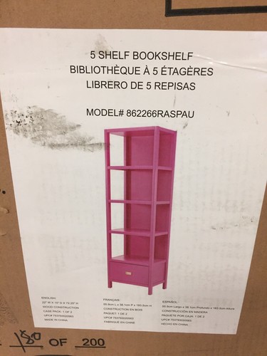 Missing Box B Linon 862266RASPAU 5 Shelf Bookshelf Pink BOX A ONLY - Picture 2 of 5