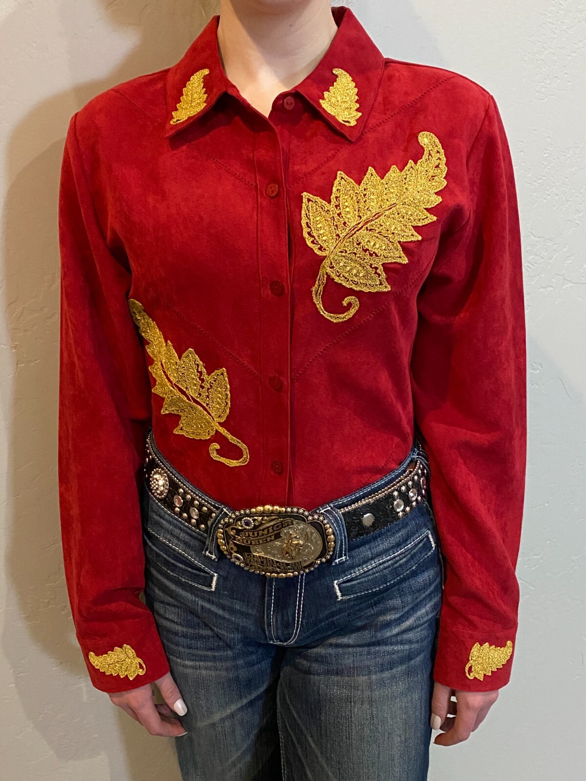 Red and Gold Accented Shirt size petite medium - image 1