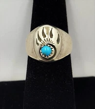 Vintage Ray Fierro Navajo BEAR PAW Kingman Turquoise Sterling Ring – Size 7