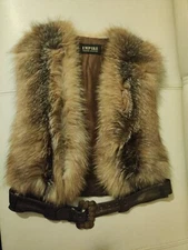 Genuine Natural Golden Island Fox Fur Jacket Gilet with leather belt. M-L size.