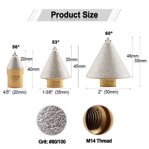 Diamond Chamfer Bit Milling for Porcelain Marble 20/35/50mm M14 Angle Grinder - Picture 4 of 10