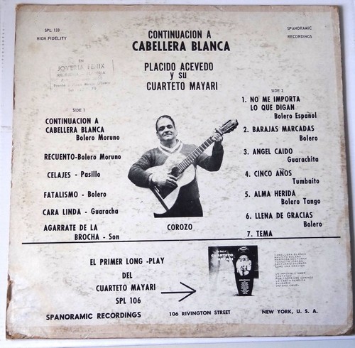 PLACIDO ACEVEDO y CUARTETO MAYARI Cabellera Blanca LP Latin Guaracha Moruno - Imagen 2 de 6