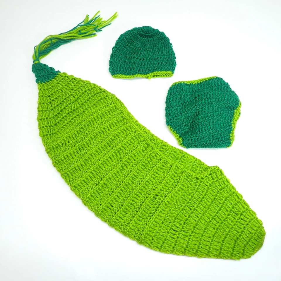 Ganchillo Verde Guisante Cápsula Recién Nacido Infantil Saco de Dormir/Enfermería Cocoon Sombrero Hecho a Mano C7 Foto 2 de 3