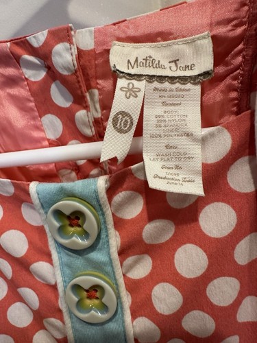 Matilda Jane Coral White Polka Dot Sleeveless Secret Fields Flare Dress Size 10 - Picture 11 of 19