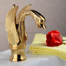Luxury Gold Polished Brass Swan Shape Bathroom Basin Sink Mixer Tap Water Faucet