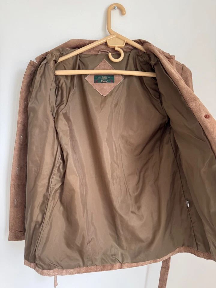 Chaqueta de bombardero de cuero gamuza Orvis Blazer para mujer talla M abrigo marrón con cinturón Foto 3 de 4