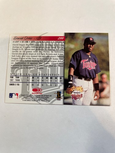 Tarjeta de novato Donruss David Ortiz 1998 rara RC 299 MLB béisbol gemelos OR1 - Imagen 3 de 3