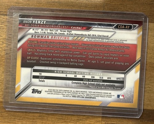 Andy Yeezy - 2016 Bowman Chrome #CDA-AY Autograph Arizona Diamondbacks E359 - 第 2/2 張圖片
