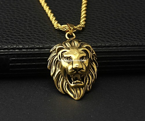 Silber/Gold/Schwarz Ton Mode Herren Löwe Edelstahl Anhänger Halskette - Bild 6 von 10