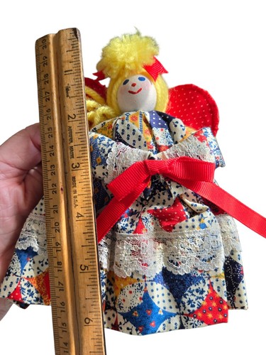 Vintage 1970er Handarbeit Land Weihnachten blonder Engel 6" Stoff Ornament süß - Bild 2 von 11