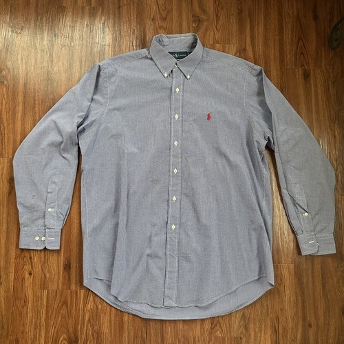 Vintage Ralph Lauren Men's Button Down Yarmouth Blue Micro Check Men's Large - Picture 2 of 8