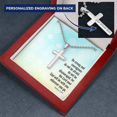 Cross Engraved Pendant Necklace Jewelry Women Men Military Chain Birthday Gift - Picture 5 of 7