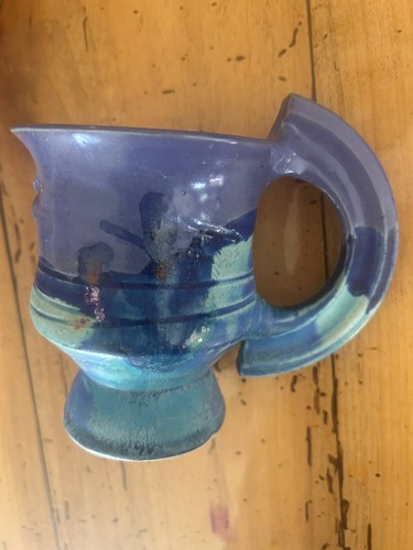 Studio Glazed Pottery Blue Drip Mug- Vintage Handmade Large Handle Y2K - Picture 8 of 9