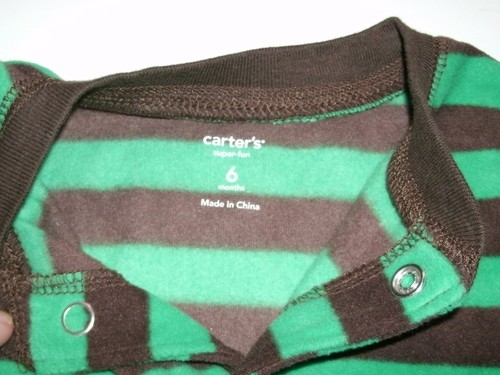 Carter's Boys Jumpsuit Romper Green Brown Bear Fleece Striped 6 Months New - Picture 7 of 10