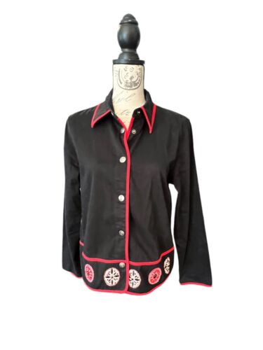 Ruby Rd Embroidered Edge Beaded Jacket Snap up Size 10 Stretch BOHO Preppy EUC - Picture 3 of 17