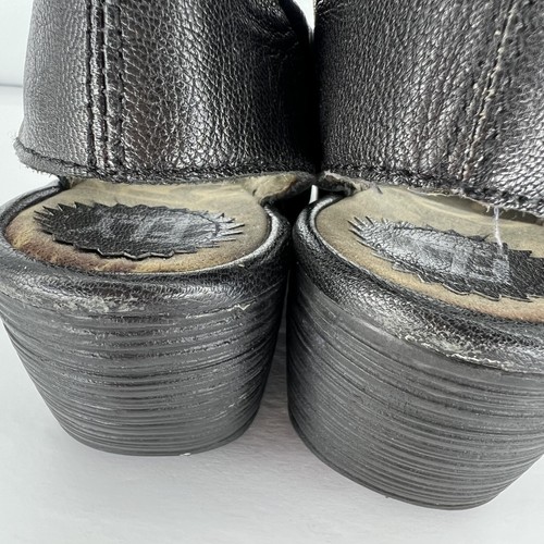 Zapato Fly London Yala Cuero Punta abierta Cuña Talla 39 EE. UU. 8-8,5 Correa al Tobillo Negro - Imagen 10 de 16