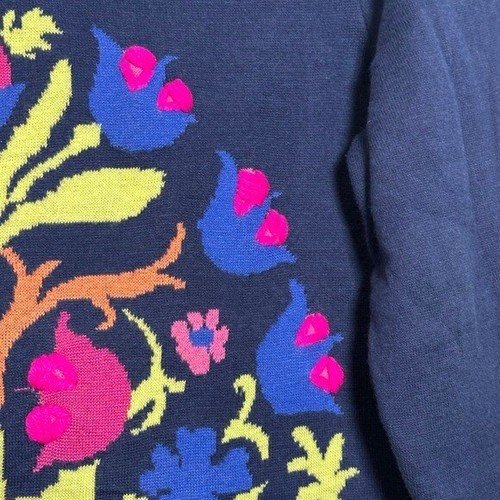 HWR Monogram Anthropologie Size S Floral Intarsia Sweater Colorful Boxy Blue - Picture 5 of 10