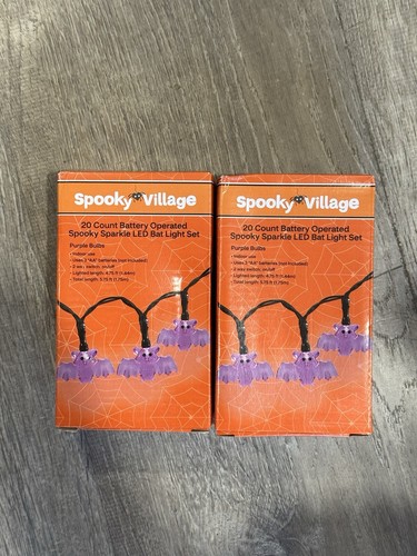 2 Pack!! Spooky Village 20ct Battery Spooky Sparkle LED Bat Lights.