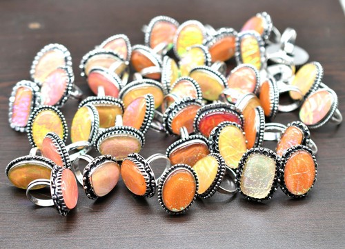 Red Triplet Opal Gemstone Handmade Designer Rings Mix Lot Starling Silver Plated - Picture 5 of 8