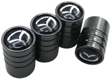 4x Mazda Tire Valve Stem Caps For Car, Truck Universal Fitting (Metallic Black)