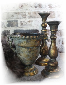 Nostalgischer Blumen-topf METALL Shabby Übertopf POKAL Vintage Landhaus Antik